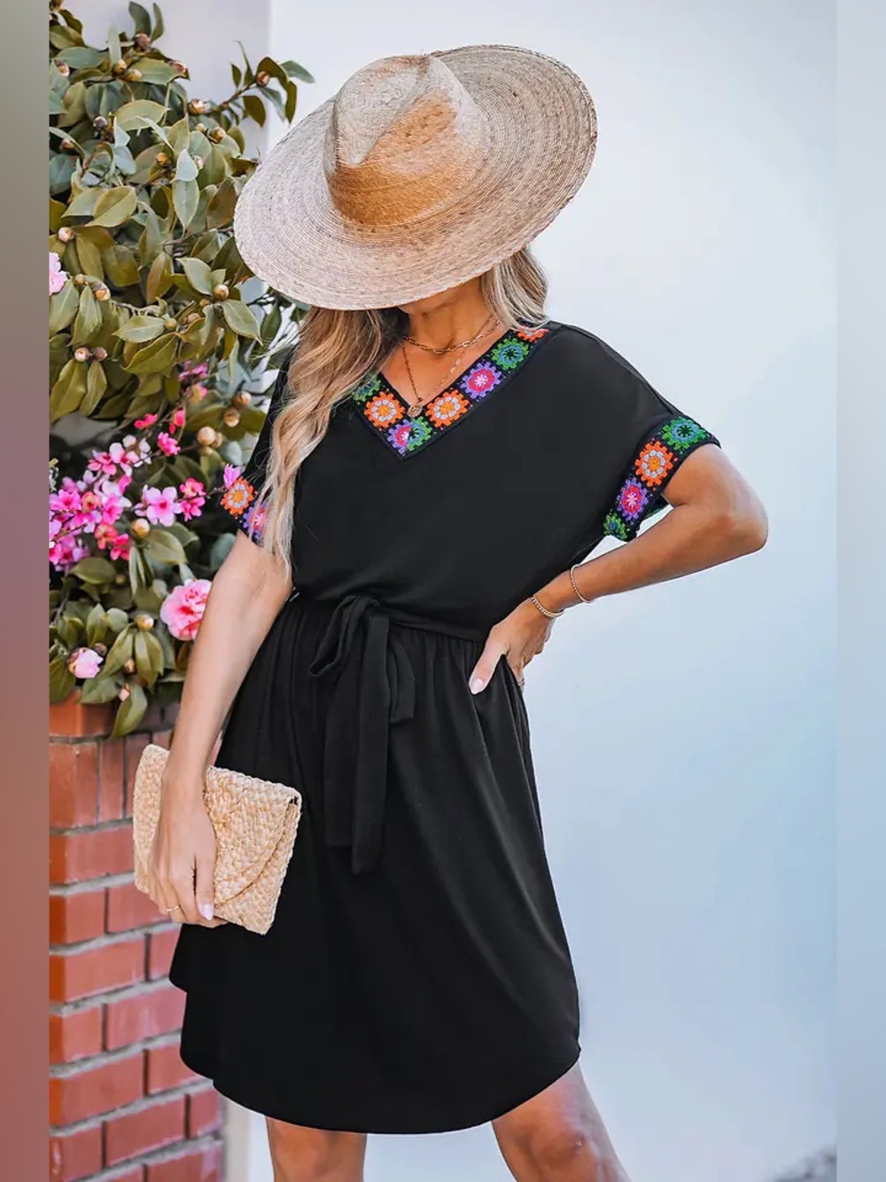 Cupshe Black Crochet Trim V-Neck Midi Dress